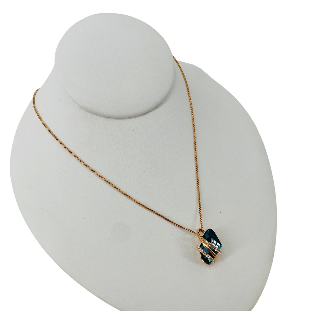 18K RGP Pendant Necklace Women‎ OS Teal Gold Crystal Wrap